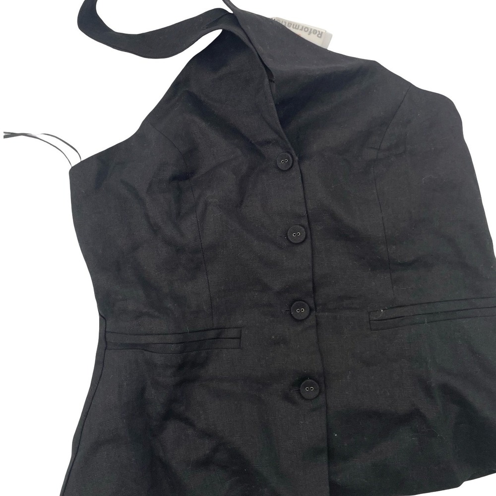 Reformation Women's Tate Linen Top Halter Vest Black Linen 6